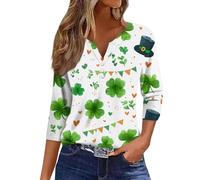 St Patricks Day T Shirts for Women Saint Patrick's Day Tops Henley Neck 3/4 Sleeve Tees Lucky Irish Shamrock Blouse Ladies Paddy's Day Outfits Clothes Ireland Clover Tshirt(Light Green, S)