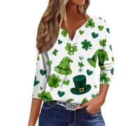 St Patricks Day T Shirts for Women Saint Patrick's Day Tops Henley Neck 3/4 Sleeve Tees Lucky Irish Shamrock Blouse Ladies Paddy's Day Outfits Clothes Ireland Clover Tshirt(Green, XXL)
