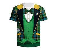 St Patricks Day T Shirts Mens Shamrock Suit Tie Print Round Neck Short Sleeve Tshirt Green Blouse Sports Gym Pullover Tops Fashion Suit Bow Tie Holiday Costumes St Paddy's Day Clothes, Z01-Green, M