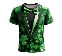 St Patricks Day T Shirts Mens Shamrock Suit Tie Print Round Neck Short Sleeve Tshirt Green Blouse Sports Gym Pullover Tops 2026 Saint Patrick's Costume, Green, XXL