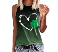 St Patricks Day T Shirts Women Vests Shamrock Graphic Tees Green Clover Sleeveless Tops Leprechaun Costume Clover T-Shirts Summer Causal Tanks Ladies St Patricks Day Outfits Clothes Ireland Tshirt