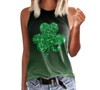 St Patricks Day T Shirts Women Vests Shamrock Graphic Tees Green Clover Sleeveless Tops Leprechaun Costume Clover T-Shirts Summer Causal Tanks Ladies St Patricks Day Outfits Clothes Ireland Tshirt