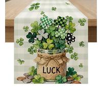 St Patricks Day Table Runner 33x183 cm Green Shamrock Burlap Table Runners for Kitchen Dining Room Spring table Decorations for Home Party Indoor Outdoor Saint Patricks Day Decorations