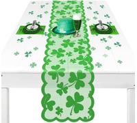 St Patricks Day Table Runner, Lucky Clover St Patricks Day Decoraions, 13x72 Inch Green Shamrock Tablecloth Decoration, Shamrock Lace Tablecloth for Holiday Farmhouse Kitchen Dining Table Decoration