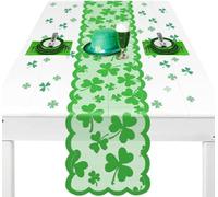 St Patricks Day Table Runner, Lucky Clover St Patricks Day Decoraions Green Shamrock Seasonal Spring Holiday Table Decorations for Holiday Farmhouse Home Kitchen Dining Table Decoration (13x72 Inch)