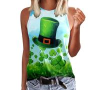 St. Patrick's Day Tank Tops for Women Funny Shamrock Print Sleeveless Shirts Cute Gnomes Cami Shirt Novelty Green Clover Camisole Fashion Lucky Tunic Blouse Loose Fit Irish Vest Top Holiday Clothes