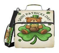 St. Patrick's Day Teddy Bear 3 Ringing Binder Zipper with Strap Laege Capacity Portfolios Portfolio Organizer for Middle School