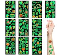 St.Patrick'S Day Temporary Tattoos,10 Sheets Luminous Shamrock Temporary Tattoo Glow in The Dark Stickers for Kids & Adults Irish St Patricks Day Decorations Accessories