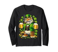 St Patricks Day Tiger Leprechaun Hat Beer Shamrock Drinking Long Sleeve T-Shirt