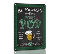 St Patrick's Day Tin Sign Irish Pub Metal Signs Irish Holiday Decor Green Shamrock Lucky Clover Wall Hanging Decorations For Home Kitchen Office 8x12 Inch