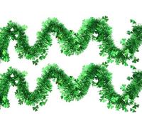 St Patricks Day Tinsel Garland Decorations for Tree - 2Pcs/4M Shamrock Green Tinsel St Patrick's Day Decorations,Irish Metallic Chunky Tinsel for Indoor Outdoor Wall Door Window Irish Party Supplies