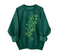 St Patrick's Day Tops Crew Neck Long Sleeve Shamrock Printed Green Top Paddys Day Sweatshirt Irish Tops St Patricks Outfits Lucky Gifts (Size 16-18)