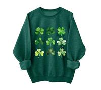 St Patrick's Day Tops Crew Neck Long Sleeve Shamrock Printed Green Top Paddys Day Sweatshirt Irish Tops St Patricks Outfits Lucky Gifts (Size 16-18)