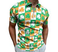 St Patrick's Day Tops,Plus Size St. Patrick's Day Men's T-Shirts St Patricks Day Outfit Casual Loose Short Sleeve Half Zipper Irish Lucky Shamrock Print Blouse Green Tops Funny Paddy's Day Clothes
