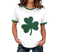 St. Patrick's Day Tshirt Women Lucky Clover Print Irish Shirt Splicing Long Sleeve Raglan Tees Baseball Tops Green Irish Shirt Fashion Dressy Tunic Blouses St Patty Day Outfits for (A1 White,L)