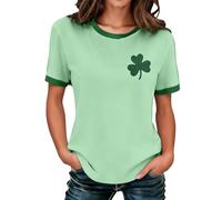 St. Patrick's Day Tshirt Women Lucky Clover Print Irish Shirt Splicing Long Sleeve Raglan Tees Baseball Tops Shamrock Clover Shirt Holiday Crewneck Tunic Tops Fashion Tshirts for (A1 Light Green,XXL)
