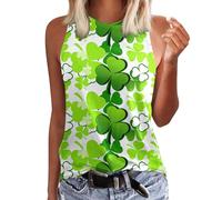St Patrick'S Day Vest Womens Sleeveless Round Collar Shamrock Top Full Clover Print Tank Tops Funny Tshirts St Patrick Costume Ireland Vests for Festival Events and Irish Gatherings