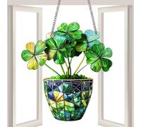 St. Patrick's Day Wall Decor, 2D Shamrock Sun Catcher, Four-Leaves Clover Decor, Vibrant Design, (8 Inches), for Indoor, Outdoor, St. Patrick's Day Decorations