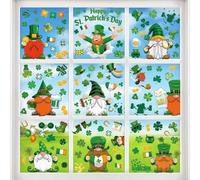 st Patricks Day Window Stickers Reusable Green Irish Style Shamrock Gnome Leprechaun Decoration Window Clings Holiday Party for Glass Mirror Door Window Decals
