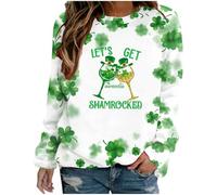 St Patrick's Day Women's Casual Print Crew Neck Long Sleeve Thin Fleece Jacket Women Without, White, XXL