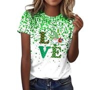 St Patrick's Day Women's Leprechaun Costume Clover T-Shirts Summer Causal Personalized Lightweight Short Sleeve Lucky Shamrock and Hat Element,Lucky Green Tops for Bars Drinking Indoors Street