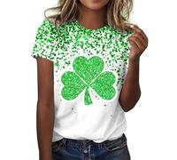 St Patrick's Day Women's Leprechaun Costume Clover T-Shirts Summer Causal Personalized Lightweight Short Sleeve Lucky Shamrock and Hat Element,Lucky Green Tops for Bars Drinking Indoors Street