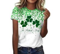 St Patrick's Day Women's Leprechaun Costume Clover T-Shirts Summer Causal Personalized Lightweight Short Sleeve Lucky Shamrock and Hat Element,Lucky Green Tops for Bars Drinking Indoors Street