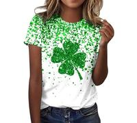 St Patrick's Day Women's Leprechaun Costume Clover T-Shirts Summer Causal Personalized Lightweight Short Sleeve Lucky Shamrock and Hat Element,Lucky Green Tops for Bars Drinking Indoors Street