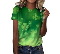 St Patrick'S Day Women'S Leprechaun Costume Clover T-Shirts Summer Causal Personalized Lightweight Short Sleeve Lucky Shamrock And Hat Element,Lucky Green Tops For Bars Drinking,Indoors Street Parades