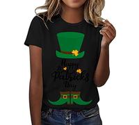 St Patrick'S Day Women'S Leprechaun Costume Clover T-Shirts Summer Causal Personalized Lightweight Short Sleeve Lucky Shamrock And Hat Element,Lucky Green Tops For Bars Drinking,Indoors Street Parades