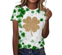 St Patrick's Day Women's Leprechaun Costume Clover T-Shirts Summer Causal Personalized Lightweight Short Sleeve Lucky Shamrock and Hat Element,Lucky Green Tops for Bars Drinking Indoors Street