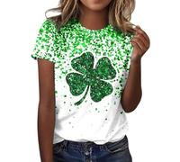 St Patrick'S Day Women'S Leprechaun Costume Clover T-Shirts Summer Causal Personalized Lightweight Short Sleeve Lucky Shamrock And Hat Element,Lucky Green Tops For Bars Drinking,Indoors Street Parades