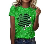St Patrick'S Day Women'S Leprechaun Costume Clover T-Shirts Summer Causal Personalized Lightweight Short Sleeve Lucky Shamrock And Hat Element,Lucky Green Tops For Bars Drinking,Indoors Street Parades