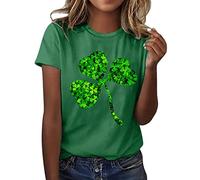 St Patrick's Day Women's Leprechaun Costume Clover T-Shirts Summer Causal Personalized Lightweight Short Sleeve Lucky Shamrock and Hat Element,Lucky Green Tops for Bars Drinking Indoors Street