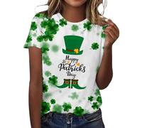St Patrick'S Day Women'S Leprechaun Costume Clover T-Shirts Summer Causal Personalized Lightweight Short Sleeve Lucky Shamrock And Hat Element,Lucky Green Tops For Bars Drinking,Indoors Street Parades