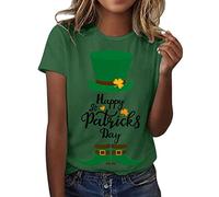 St Patrick's Day Women's Leprechaun Costume Clover T-Shirts Summer Causal Personalized Lightweight Short Sleeve Lucky Shamrock and Hat Element,Lucky Green Tops for Bars Drinking Indoors Street