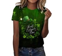 St Patrick's Day Women's Leprechaun Costume Clover T-Shirts Summer Causal Personalized Lightweight Short Sleeve Lucky Shamrock and Hat Element,Lucky Green Tops for Bars Drinking,Indoors Street