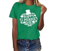 St Patrick'S Day Women'S Leprechaun Costume Clover T-Shirts Summer Causal Personalized Lightweight Short Sleeve Lucky Shamrock And Hat Element,Lucky Green Tops For Bars Drinking,Indoors Street Parades