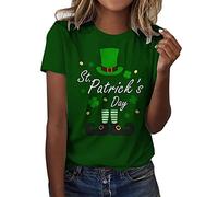St Patrick's Day Women's Leprechaun Costume Clover T-Shirts Summer Causal Personalized Lightweight Short Sleeve Lucky Shamrock and Hat Element,Lucky Green Tops for Bars Drinking Indoors Street