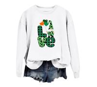 St Patricks Day Women's Long-Sleeved Crew Neck Sweater Casual Fashion Soft Irish Pullover, White, M