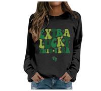 St Patrick's Day Womens Oversized Long Sleeve Sweatshirt Ladies Soft Sweat Jumper Shamrock Graphic Casual Tshirts Cute Lucky Irish Tee Tops Holiday Festival Wear Lucky Irish (A1 Black,XXL)