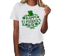 St Patrick's Day Women's T-Shirts Leprechaun Costume Clover Summer Causal Personalized Lightweight Short Sleeve Lucky Shamrock Hat Element,Lucky Green Tops for Bars Drinking,Indoors Street Parades