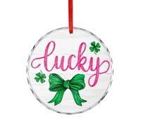 St. Patrick's Day Word Lucky Green Bow Crystal Glass Hanging Ornaments for Christmas Tree Decor