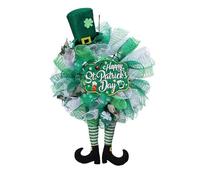 St. Patrick's Day Wreath for Front Door 24.8 Inch Irish Festival Wreath Green Mesh Gnome Elf Wreath for Indoor Outdoor (Olive, 63cm*42cm)