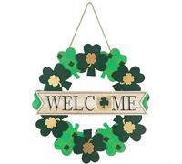 St Patricks Day Wreath with Distinctive Irish Folk Art Style Including Shamrock and Leprechaun Imagery (30cm Style C)