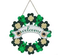 St Patricks Day Wreath with Distinctive Irish Folk Art Style Including Shamrock and Leprechaun Imagery (30cm Style B)