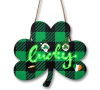 St Patricks Day Wreaths with Led Light - 12inch Shamrock St Patricks Day Decorations for Front Door - Saint Patricks Day Decor with Gnomes, Coins, The Irish Flag
