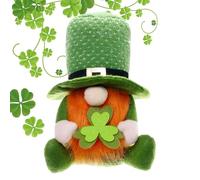 St Patrick's Gnomes Plush Shamrock Ornament Faceless Irish Leprechaun Festive Gnome Figures | Soft Green Gnome with Hat St Patrick's Decoration for Tiered Tablet