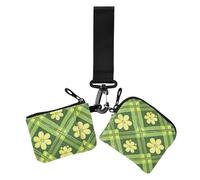 St. Patrick's Green Four-leaf Clover Women's Change Wallet Card Cases Minimalist Zipper Wristlet Wallet with Wristlet Strap for Woman 2 Pcs, St. Patrick's green four-leaf clover, One Size, Casual