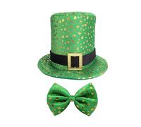 St. Patrick's Green Velvet Top Hat with Shamrock Fancy Dress St Patricks Day Accessories Irish Festive Costume Party Supplies For Men And Women (AG, One Size)
